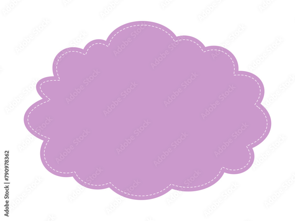 Cute frame playful design for fun web social media or print. Cartoon banner or label background cloud shape. Children empty frame with dashed border. Vector element for kids. Bright purple color. Cute frame playful design for fun web social media or print. Cartoon banner or label background cloud shape. Children empty frame with dashed border. Vector element for kids. Bright purple color.