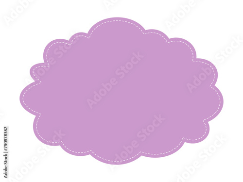 Cute frame playful design for fun web social media or print. Cartoon banner or label background cloud shape. Children empty frame with dashed border. Vector element for kids. Bright purple color.