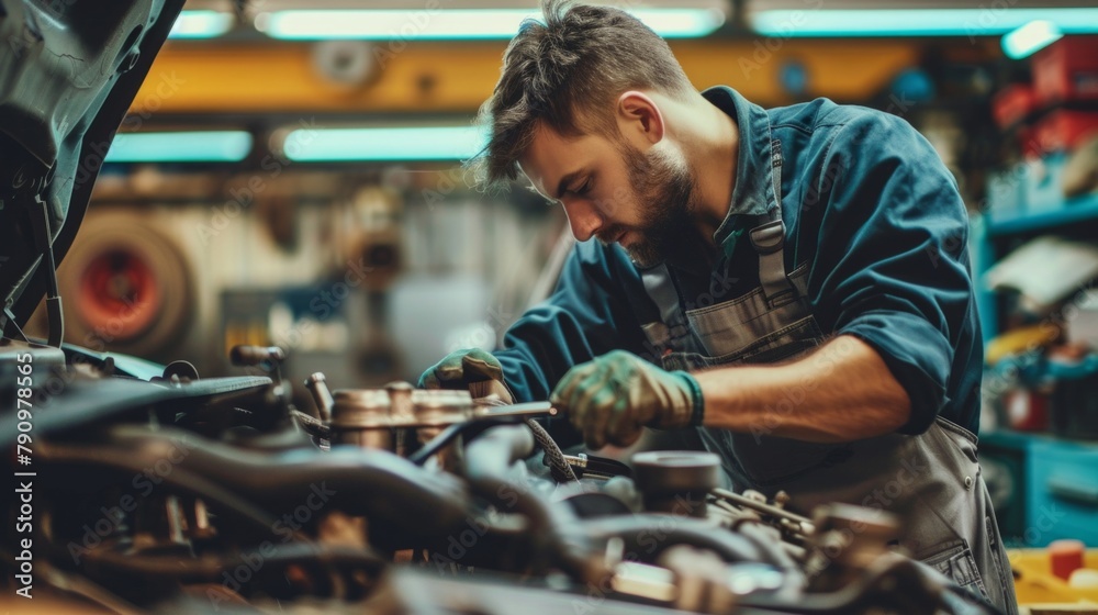 Auto mechanic working in garage. Car Repair service. Auto mechanic working in garage. Car Repair service.