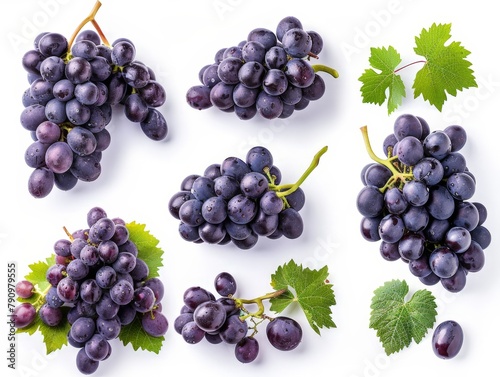 Set of fresh grape clusters, plump and vibrant