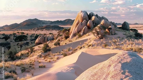 Beautiful African landscape with desert and bald granite peaks inspired by Namibia nature photo