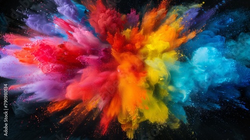colorful powder explosion on black background ,Generative AI