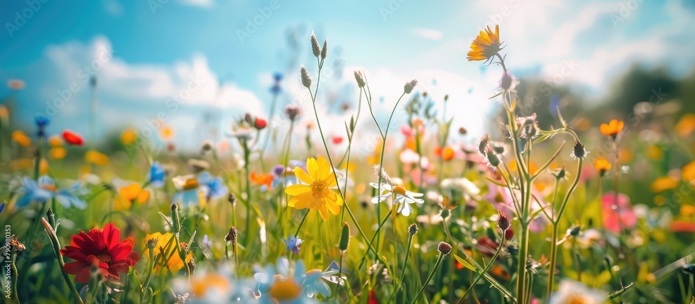 Field of flowers on a bright day.