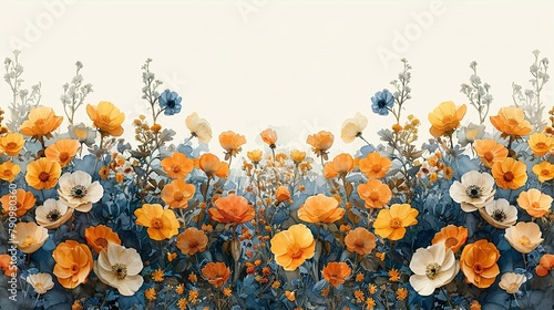 Beautiful background with wild flowers at white with copy space