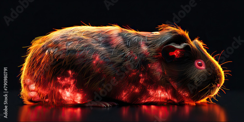 Guinea Pig Bloat: The Abdominal Distension and Gas - Picture a guinea pig with highlighted abdomen showing gas accumulation, experiencing abdominal distension and gas photo