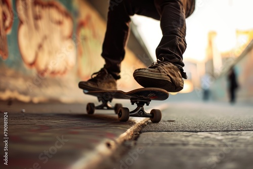 Gritty skateboarder doing tricks in an urban setting, AI generated © Tanu