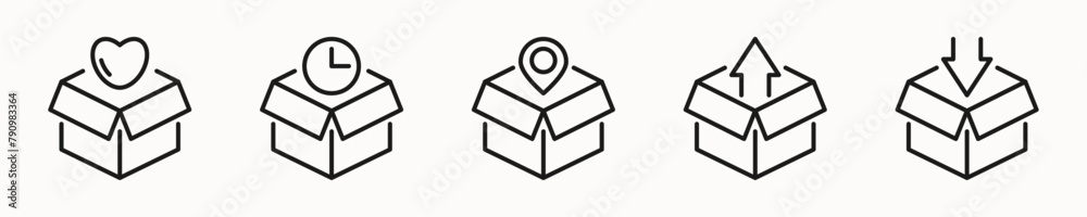 Delivery box, package line icons. Packing box sign, symbol. Isolated on a white background. Pixel perfect. Editable stroke. 64x64. Delivery box, package line icons. Packing box sign, symbol. Isolated on a white background. Pixel perfect. Editable stroke. 64x64.