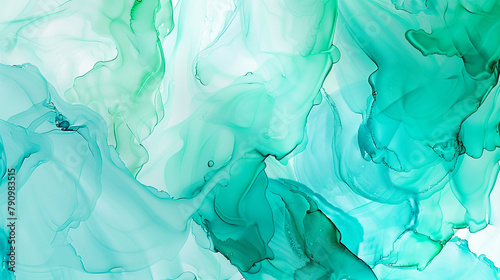 A cool and refreshing alcohol ink art piece, featuring shades of turquoise and seafoam green, evoking the clarity and purity of tropical waters. 
