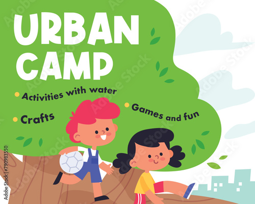 Children Kids enjoying summer activities at an urban camp, exploring, learning, and socializing in a safe and fun environment engaging in activities, making friends, and learning new skills.