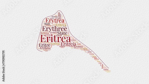 Eritrea logo animation. Eritrea boundary word cloud animation. Video of country names in multiple languages popping out on paper style background. Country opening, intro, presentation video. photo