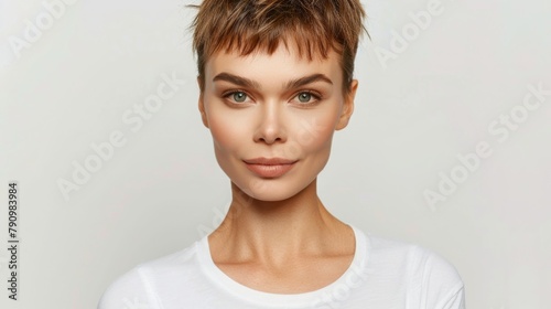 Woman  confidence and hair in studio portrait  keratin treatment and pride for results by white background. Female model person  beauty and aesthetic makeup  face and hairstyle care or cosmetics