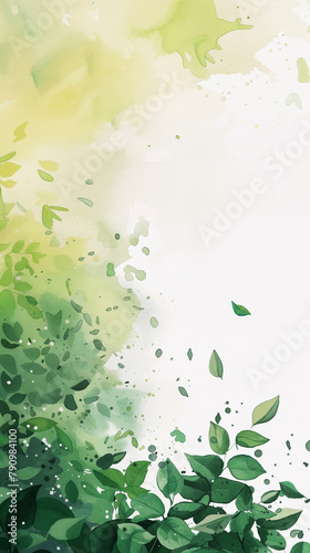 Border with Leaves Isolated on Background, Watercolor Illustration, Summertime Composition with Copy Space, Summer Vibe Concept, Backdrop, Poster, Card