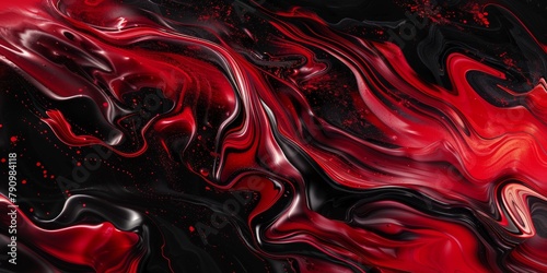 Swirling Scarlet Red and Jet Black Abstract Pattern in Unique Artistic Design