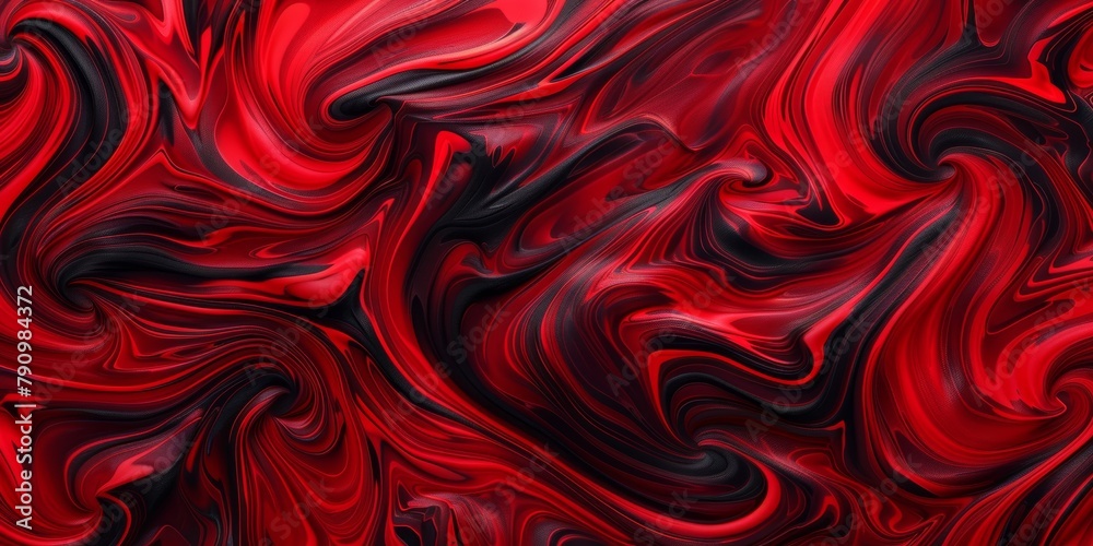 Swirling Crimson and Jet Black Abstract Pattern - Vibrant Contemporary Art Print