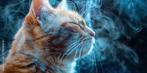 Feline Asthma: The Coughing and Labored Breathing - Imagine a cat with highlighted lungs showing inflammation, experiencing coughing and labored breathing