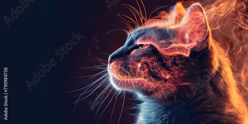 Feline Asthma: The Coughing and Labored Breathing - Imagine a cat with highlighted lungs showing inflammation, experiencing coughing and labored breathing photo