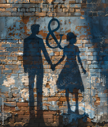 you and I, love and wedding background of couple holding hands in abstract art, silhouette figures