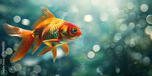 Fish Swim Bladder Disorder: The Buoyancy Issues and Abnormal Swimming - Imagine a fish with highlighted swim bladder showing dysfunction, experiencing buoyancy issues and abnormal swimming photo