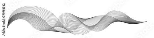 Undulate sound wave, swirl wavy swoosh, frequancy dynamic twisted lines. Grey smooth flow, isiolated on white background