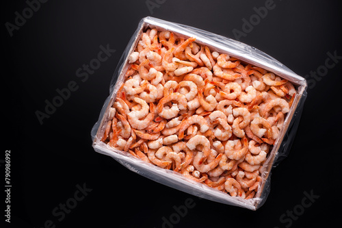 Frozen Shrimp in a Box at Seafood Market