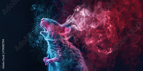 Rodent Respiratory Distress: The Labored Breathing and Weight Loss - Visualize a rodent with highlighted respiratory system showing infection, experiencing labored breathing and weight loss, 