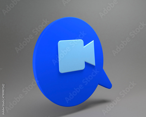 Blue Camera button 3D illustration