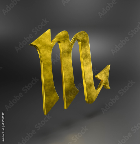 Astrological golden sign of scorpio 3d illustration