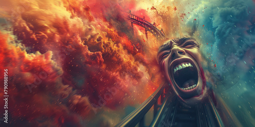 Bipolar Disorder: The Rollercoaster Mood Swings and Identity Shifts - Picture a person on a rollercoaster with extreme mood swings and shifting sense of identity, illustrating the highs and lows of bi