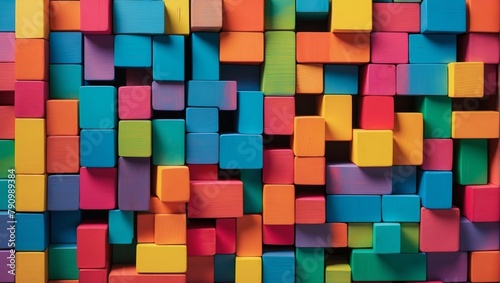 Stacked Wooden Blocks  Vibrant Multicolored Spectrum Display.