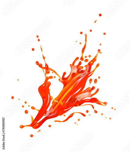 Splashes of red vegetable or fruit juice isolated on white background