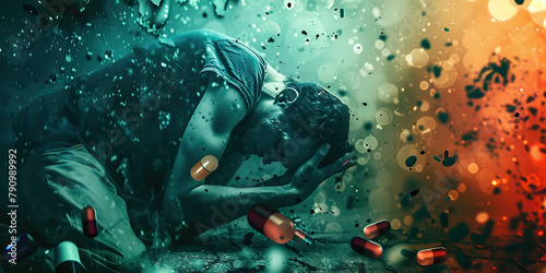 Substance Abuse: The Escape and Self-Destruction - Picture a person seeking escape through substances and engaging in self-destructive behavior, illustrating the cycle of substance abuse photo