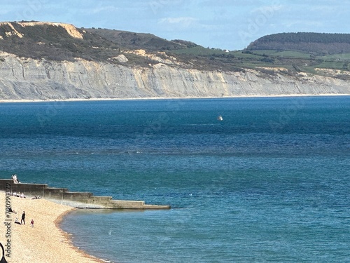 Lyme Regis seaside beach scene Dorset England 