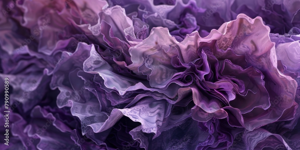 Layers of deep plum and soft lavender overlap creatingmesmerizing abstract masterpiece.