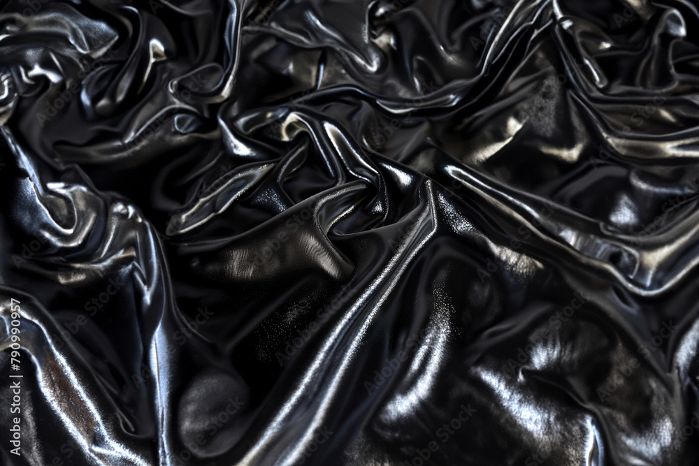 Obraz premium Sleek, reflective and lustrous surface of black shiny fabric. Timeless elegance. Background, fashion concept, luxury-theme. Black shiny fabric.