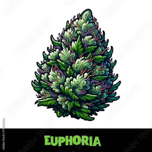 Vector Illustrated Euphoria Cannabis Bud Strain Cartoon
