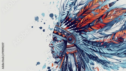 Headdress made of feathers and tribal motifs on a clean white background