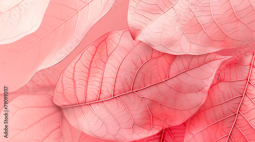 Pastel pink leaves structure, leaf background with veins and cells, translucent with light pastel colors. © Maryna