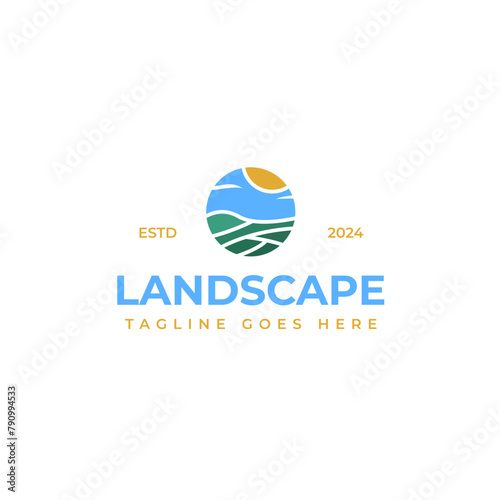 Abstract landscape in a circle logo design illustration idea