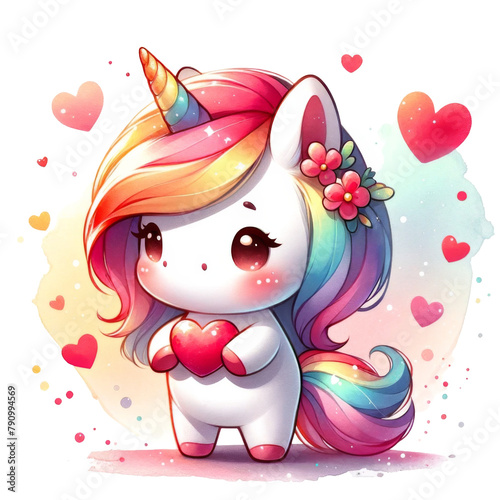 Cute unicorn, watercolor style. Illustration on a transparent background.