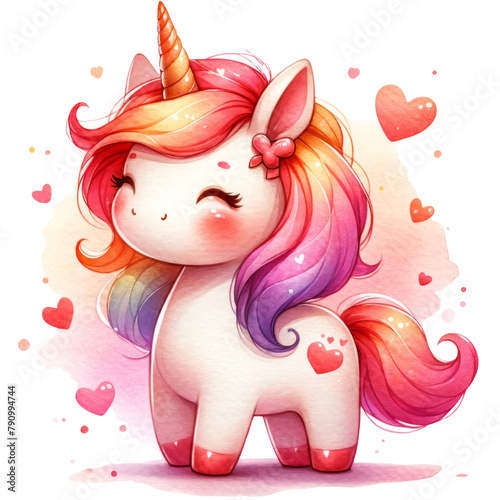 Cute unicorn  watercolor style. Illustration on a transparent background.