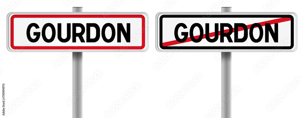 Panneau de GOURDON à l'Entrée et à la Sortie - Fond Transparent ou Blanc Disponible Panneau de GOURDON à l'Entrée et à la Sortie - Fond Transparent ou Blanc Disponible