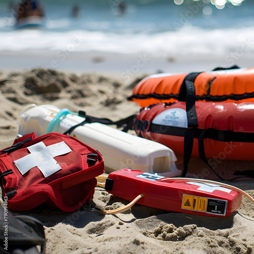 Close-up of Lifeguard equipment for rescue.