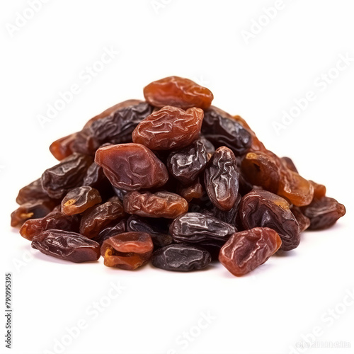 A heap of raisins on a white background 