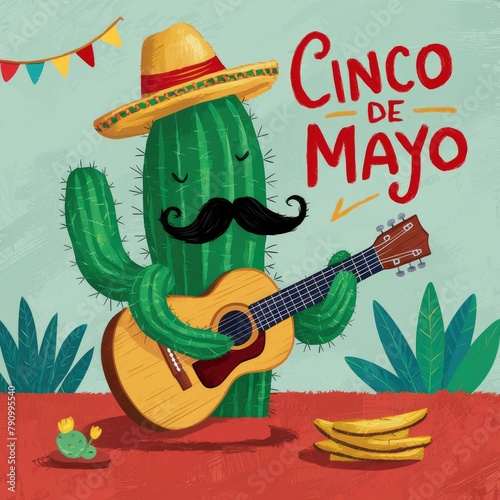 Cinco de Mayo celebration. Cactus playing the guitar