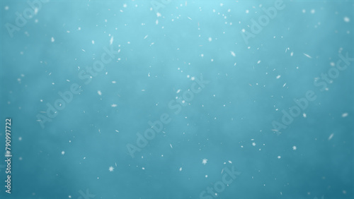 White snowflakes on a soft light blue, natural background seamless looped. Snowfall, snowstorm, realistic snow falls chaotically from top to bottom. Abstract festive gradient New Year, Christmas backg photo