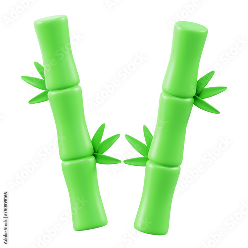 3D rendered green bamboo icon on transparent background