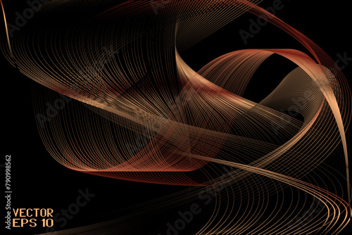 Abstract Bronze and Brown Pattern with Waves. Striped Linear Texture. Vector. 3D Illustration