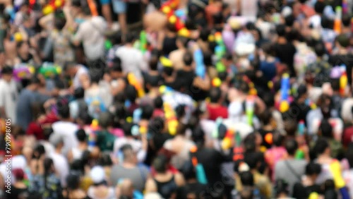 Wallpaper Mural Songkran in Thailand, Traditional Thai New Year Festival. Songkran is inscribed as the UNESCO’s Intangible Cultural Heritage event for Humanity from Thailand. People play water and use water guns.  Torontodigital.ca