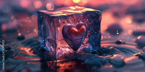Numbness: The Ice Block and Frozen Heart - Visualize an ice block with a frozen heart inside, illustrating emotional numbness and detachment photo