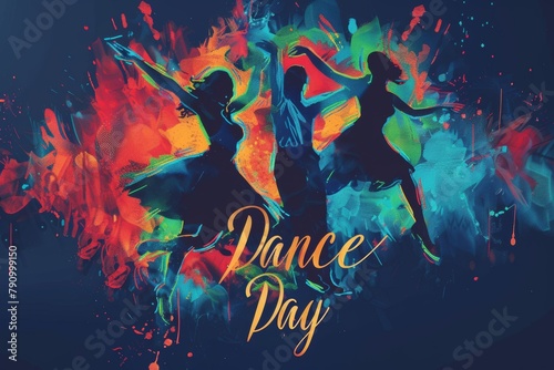 International Dance Day. Design template for banner  flyer  invitation  brochure  poster or greeting card. Vector Illustration dancing couple on color background.